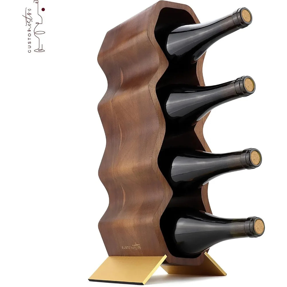 Wood wine rack 7 bottle 2 tier wooden countertop free standing shelf - holder stand for home bar tabletop - united