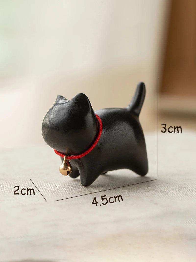 Mini natural wood cat dog miniatures hand-carved wooden puppy kitty figures room decor home decoration accessories - a2