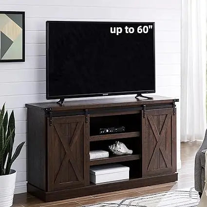 Farmhouse tv stand for 60 inch wood with sliding barn door entertainment center storage cabinet rustic medi - united