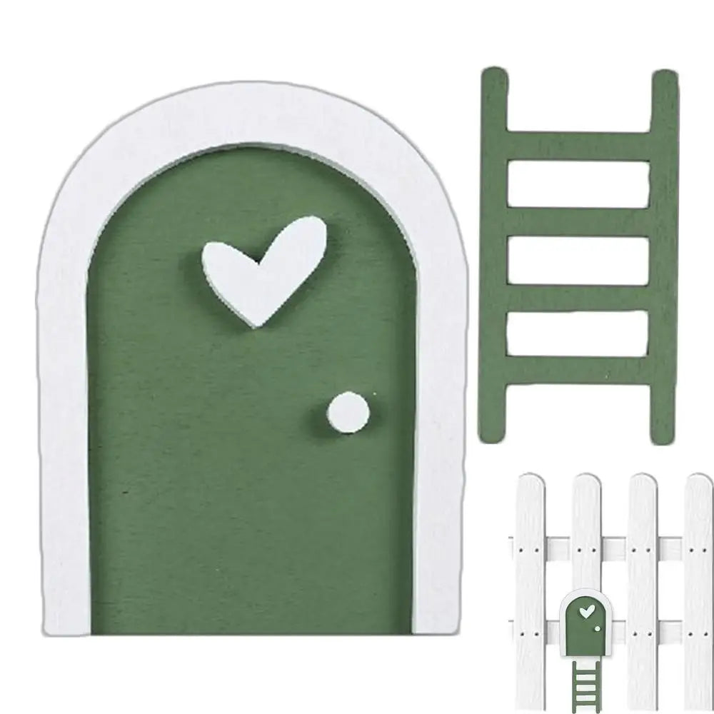 Fairy garden door house accessories whimsical sculpture ornament with ladder decor for desk kid room decoration - green