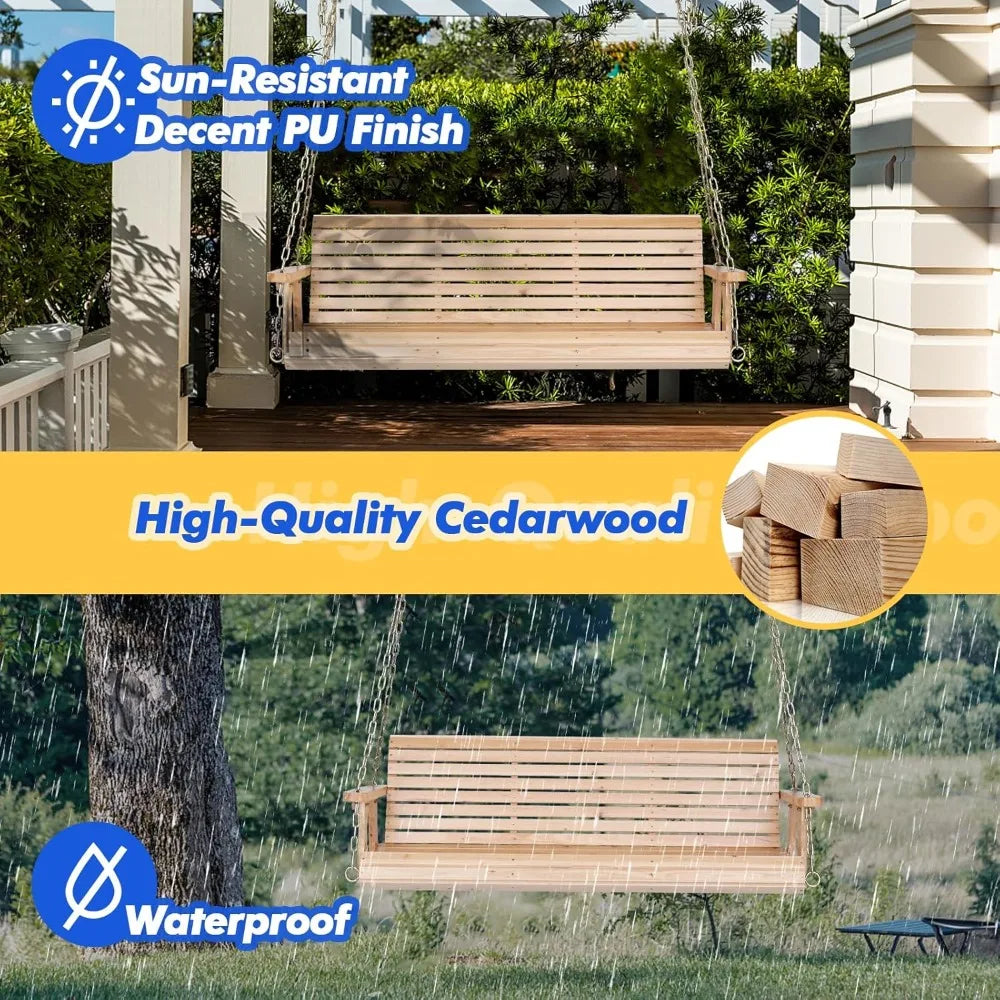 Enhanced outdoor wooden swing bench for patio and garden durable 880 lbs capacity hanging seat with chains