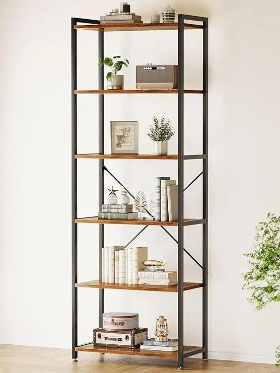 Book shelf 6 tier tall bookshelf modern wood bookcase shelves for bedroom industrial display living room home offi