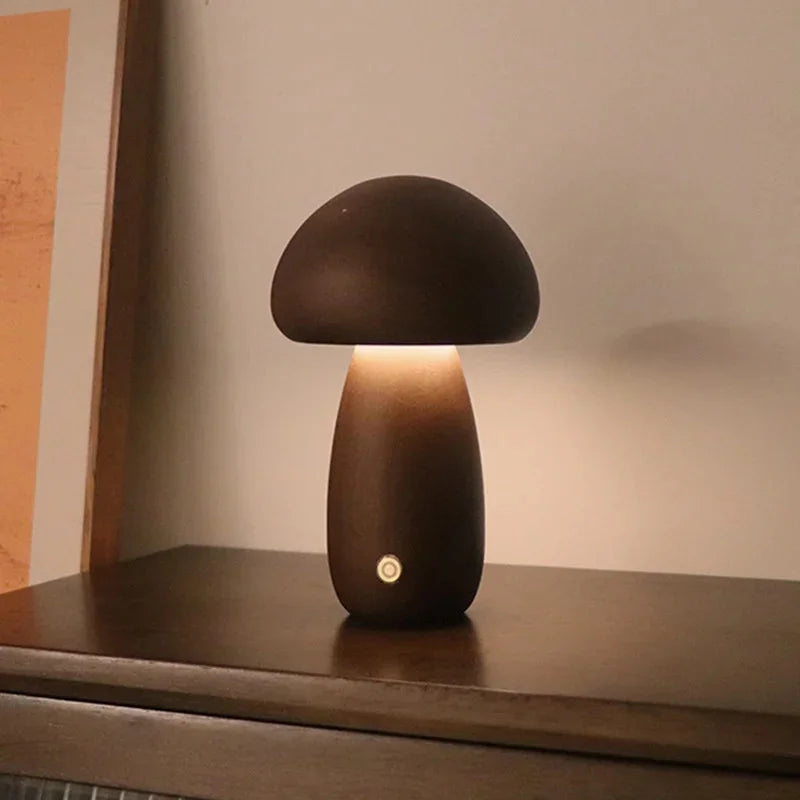 Ins led night light with touch switch wooden cute mushroom bedside table lamp for bedroom childrens room sleeping lamps