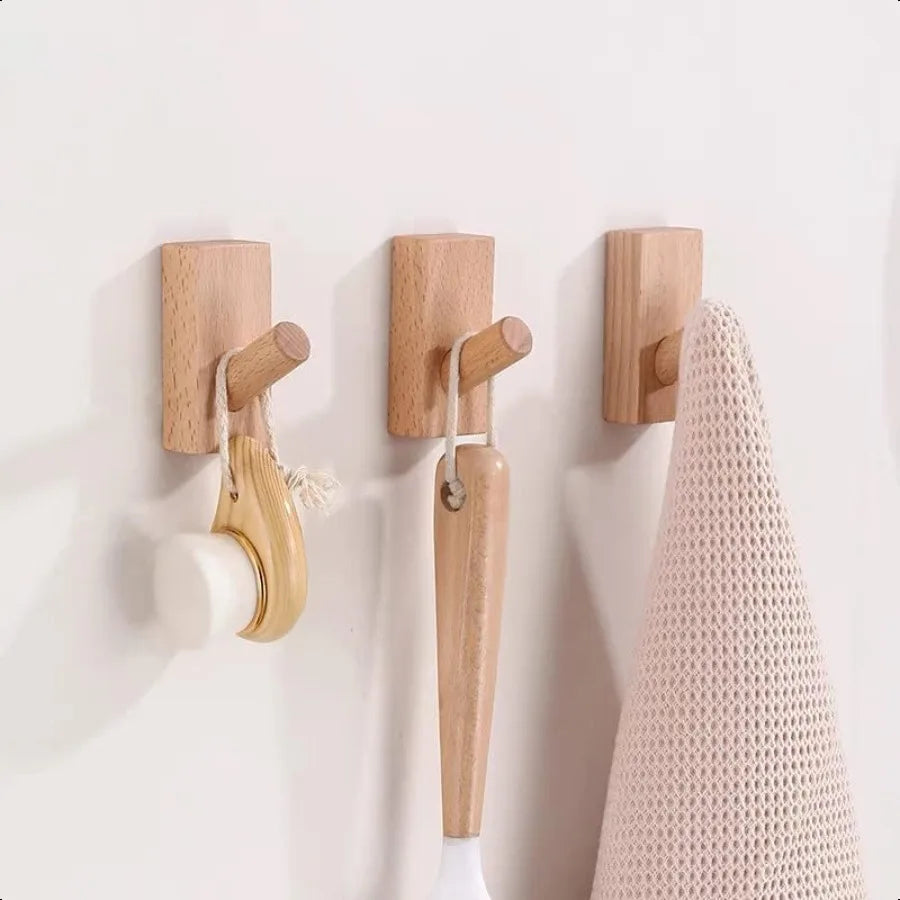 Homedo 4pack adhesive hat rack wooden coat hooks wall mounted decorative single organizer hanger towel heavy dut