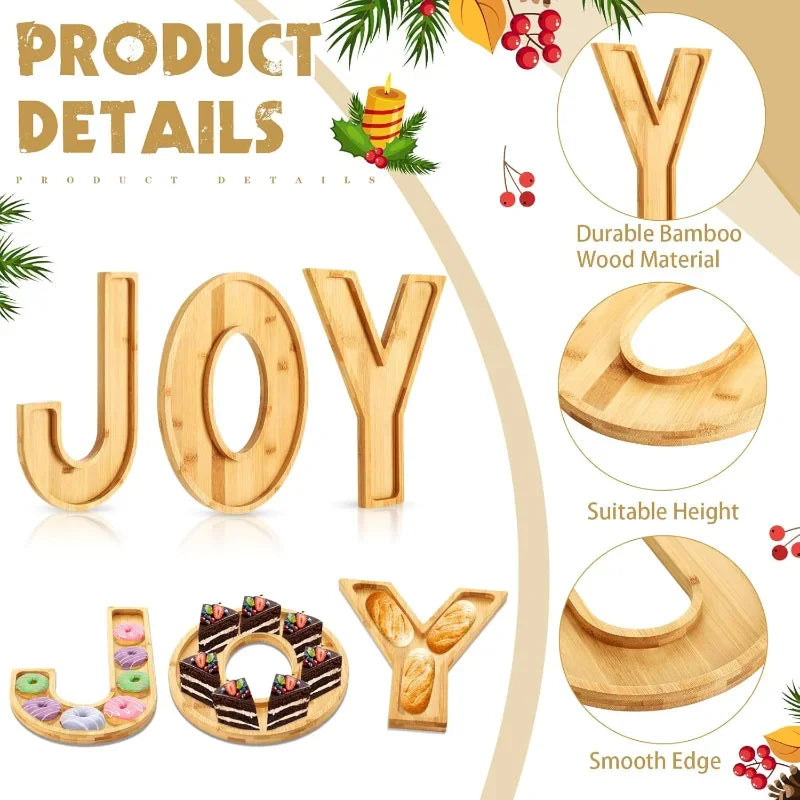 3pcs christmas letters board set joy bamboo wooden fillable large candy dish snack dinnerware for home party decoration