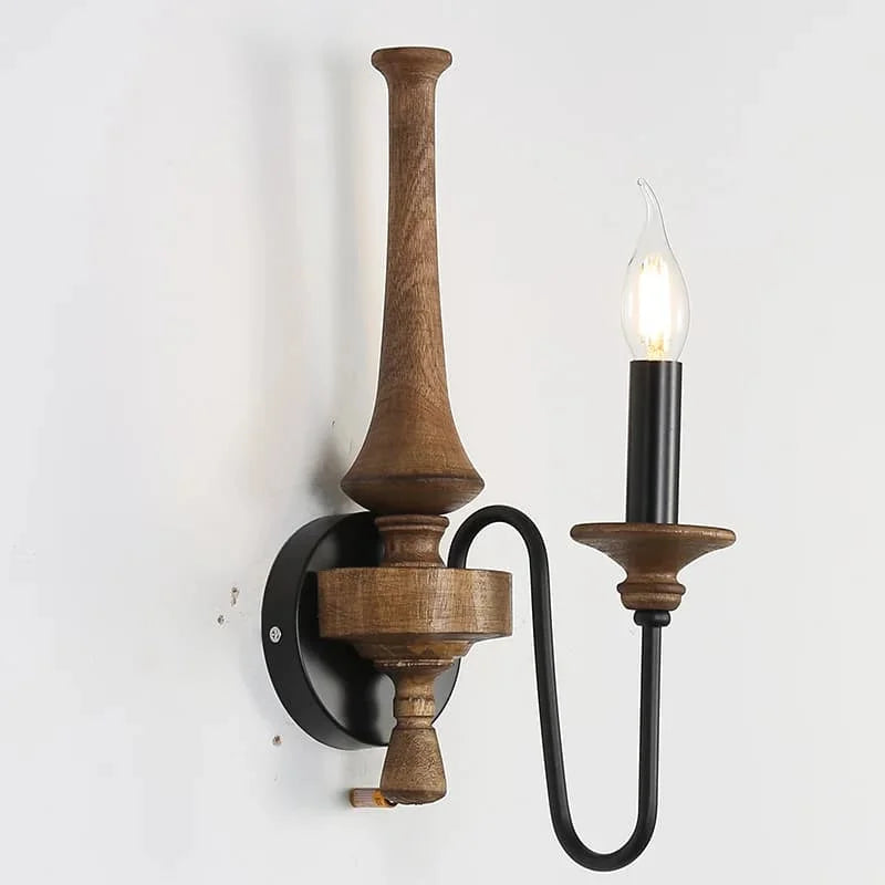 Vintage wood wall lamp for living room antique farmhouse candle sconce bedroom bedside mid century wooden lights
