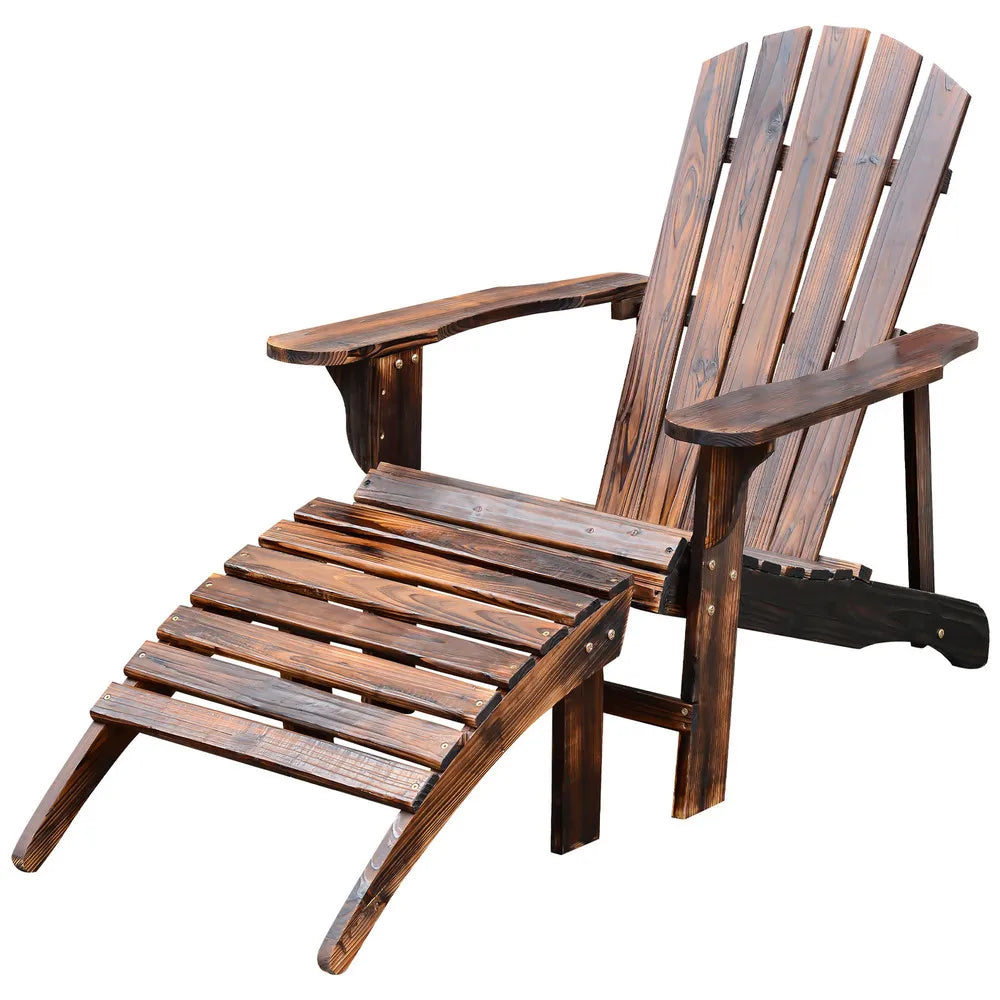 Outdoor patio deck adirondack chair fir wood lounger beach seat pool w/ ottoman - natural / united states
