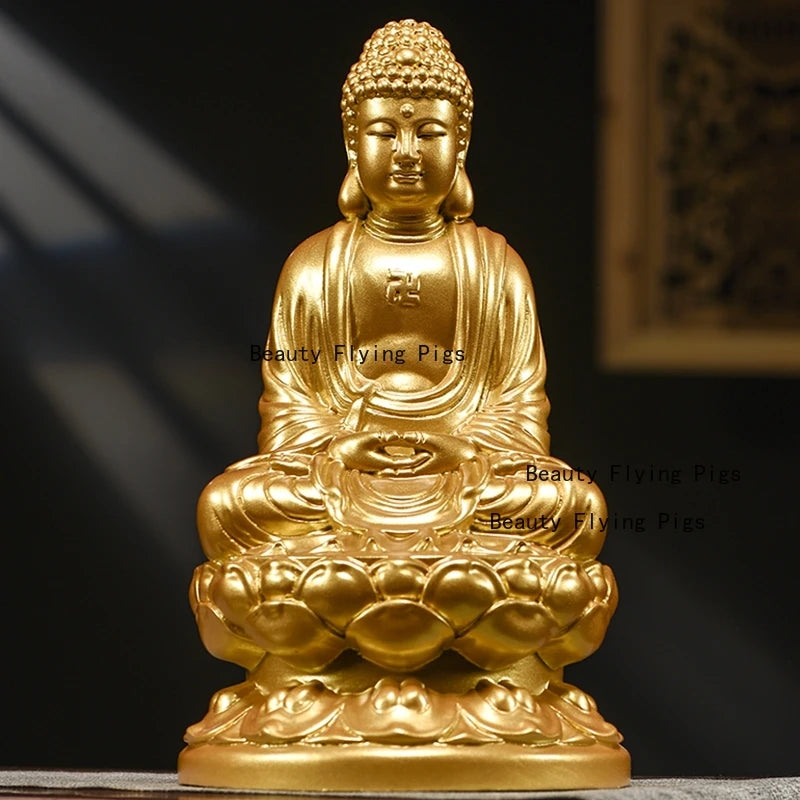 Pure wood buddha statue of shakyamuni solid carved wooden gifts home decoration feng shui - religious (buddhist)