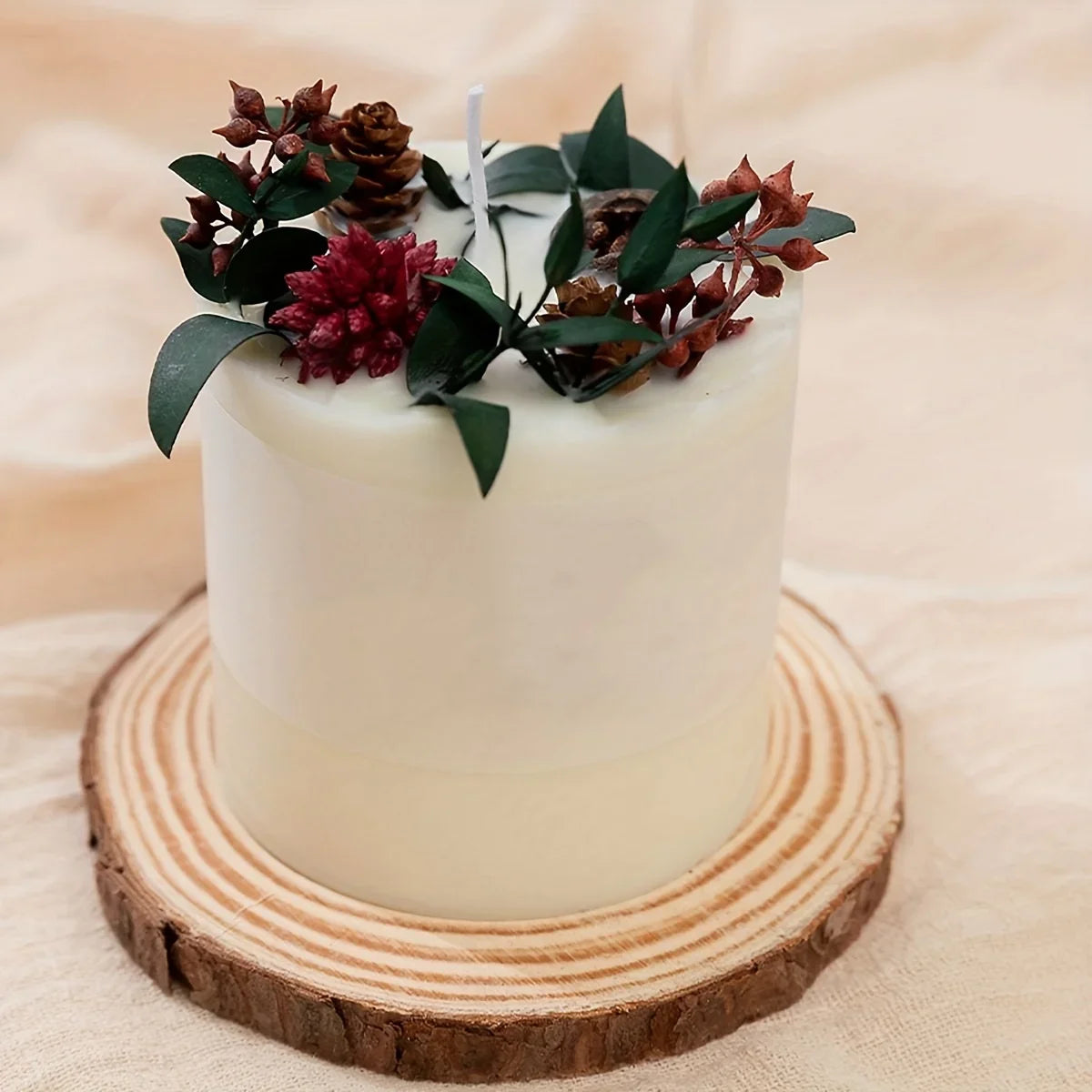 2pcs - wooden aromatherapy candle tray minimalist instagram style decorative decoration round base - brown