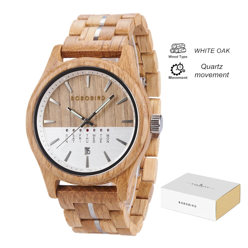 Bobo bird men’s watches niche wooden wristwatch unique quartz watch for men week & date display customized drop