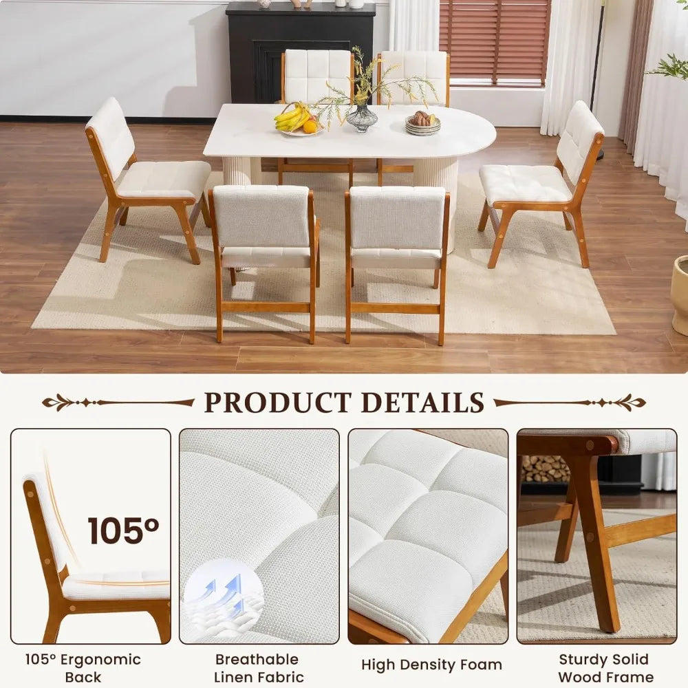 Oak wooden dining chairs set of 2 mid-century modern linen fabric upholstered kitchen chair farmhouse room