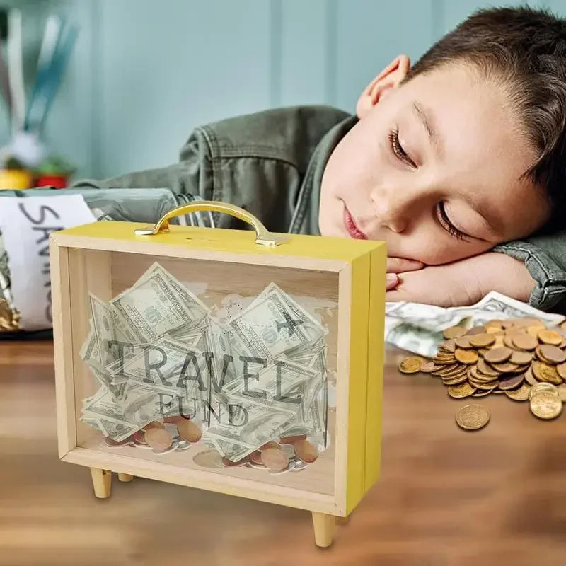New adventure archive box wooden travel fund piggy bank ticket shadow with slot memories display frame perfect gift