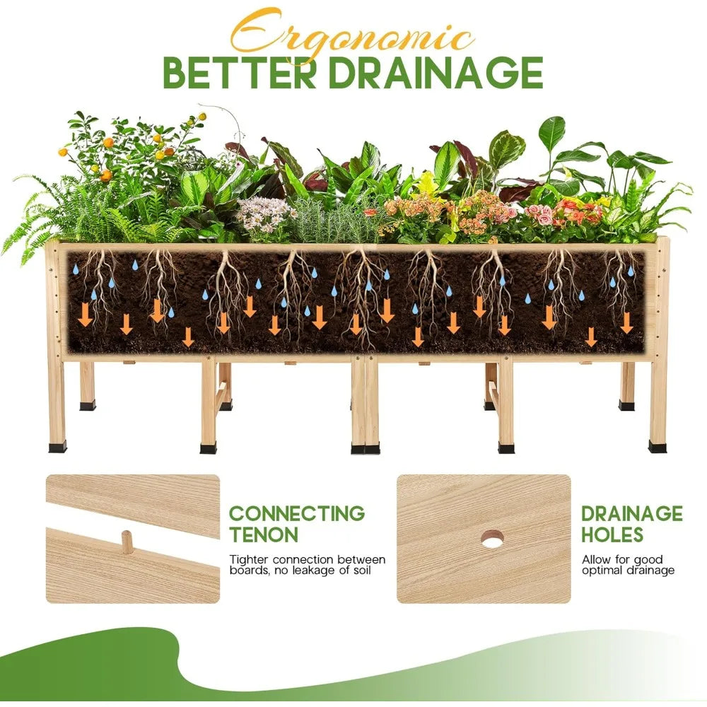 Specraft 8x2 ft raised garden bed featuring legs drainage holes ideal for vegetables flowers elevated wood planter box