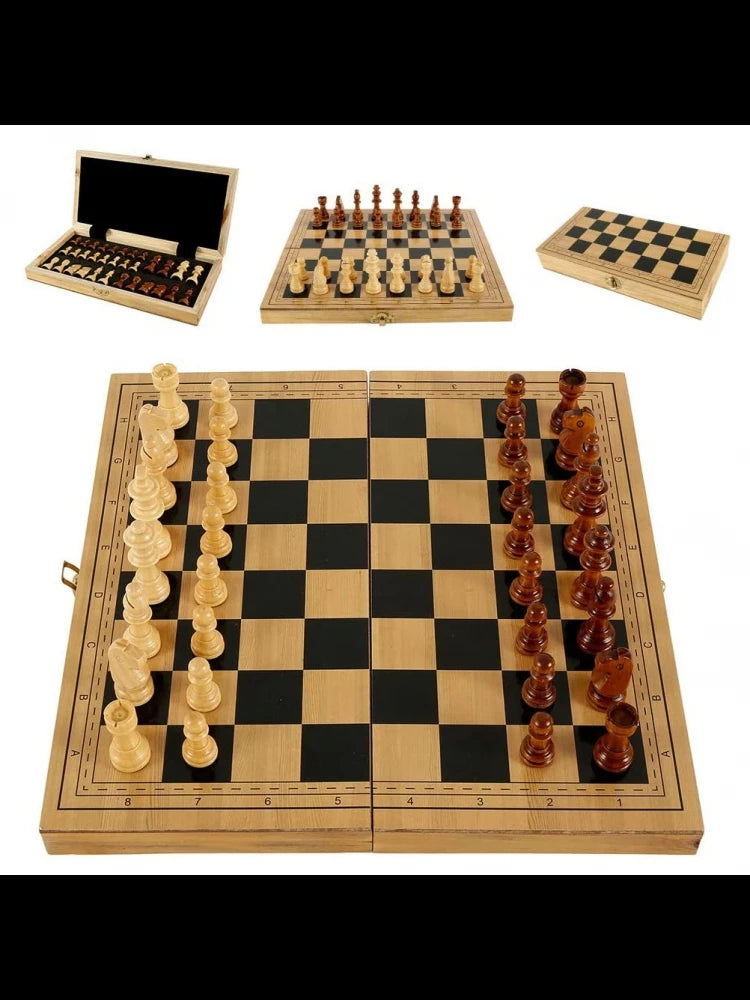Wooden chess game board foldable travel for family gift children and adults