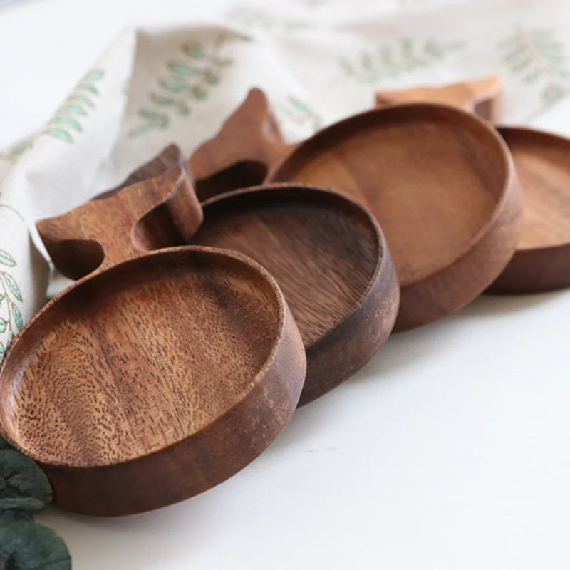 1/4pcs japanese vintage wooden fish trays dish solid wood sauce acacia hand-painted tableware dipping household