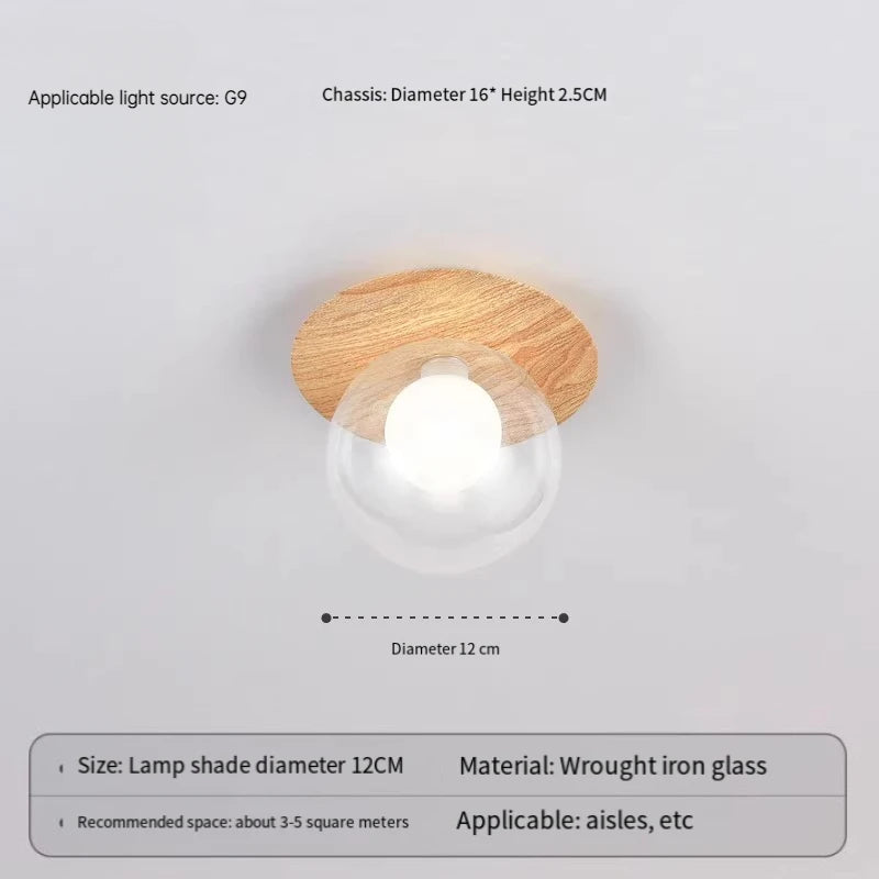 Creative wood grain ball corridor lamps glass luxury ceiling light new simple entryway balcony aisle - b1