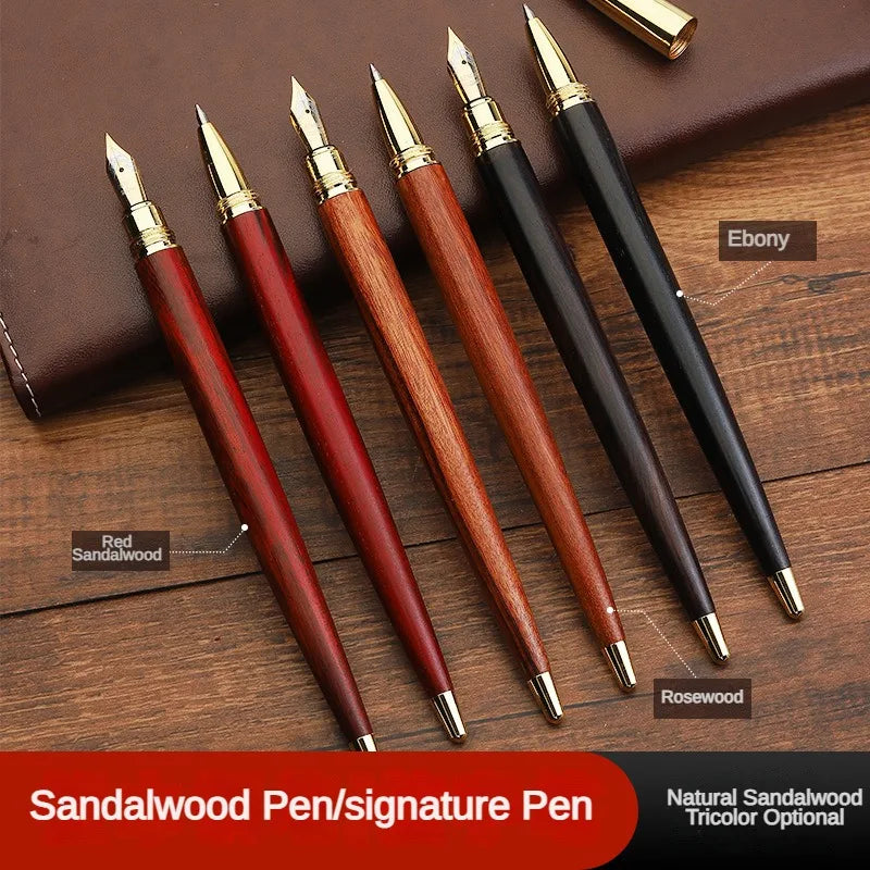 Retro simple sandalwood wooden fountain pens office signature students writing painting school stationery supplies - pen