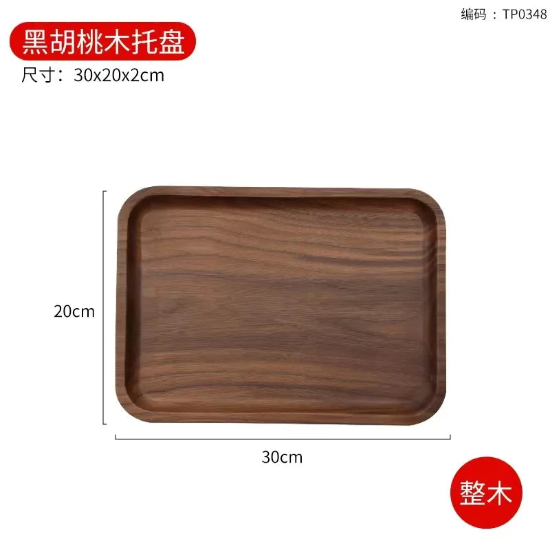 Wooden food tray walnut tea deluxe serving home tableware storage accessories coffee dessert snack - c 30x20x2cm
