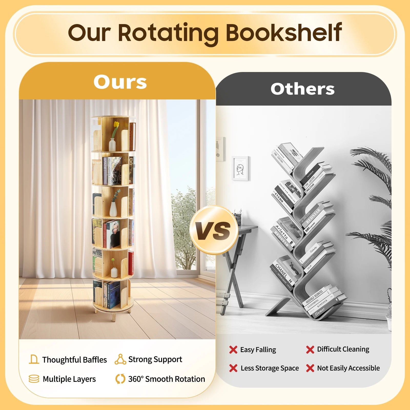 6 tier bookshelf wooden bookcase 360° rotating book storage racks living room organizer floor stand bedroom holder
