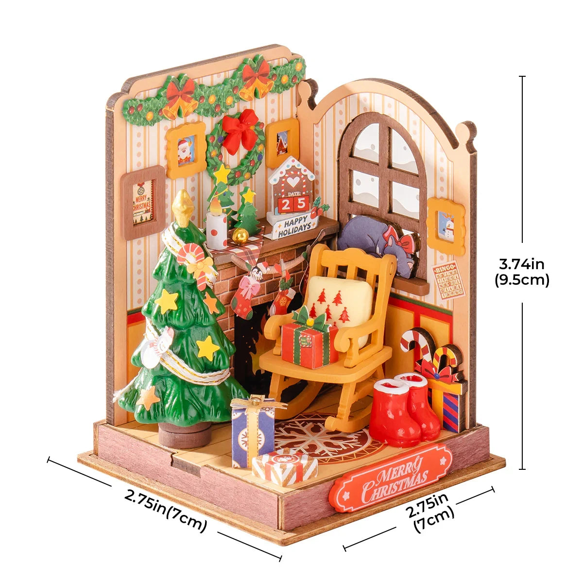 Robotime rolife miniature house christmas gifts fireplace decoration for home bookshelf dollhouse 3d diy wooden puzzle