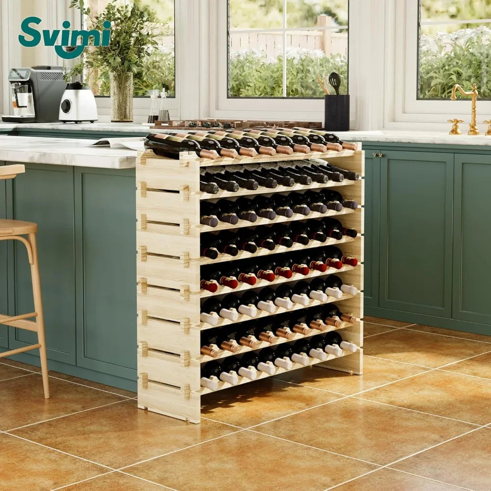 Stackable wooden floor wine rack - premium modular storage solution - united states / natural