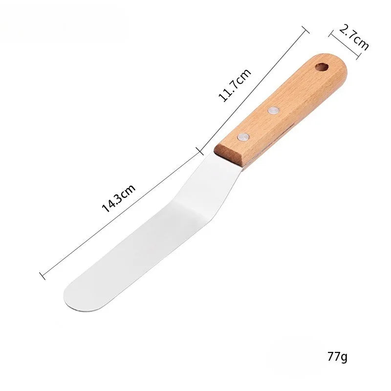 Stainless steel wooden handle cooking spatula steak pancake frying shovel teppanyaki scraper barbecue tool kitchen