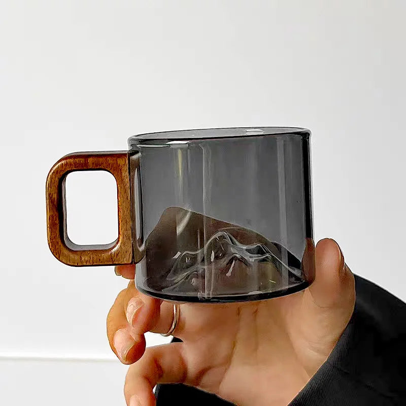 Small capacity 110ml walnut wooden handle glass coffee mug freshly ground cup home tea milk breakfast cups drinkware