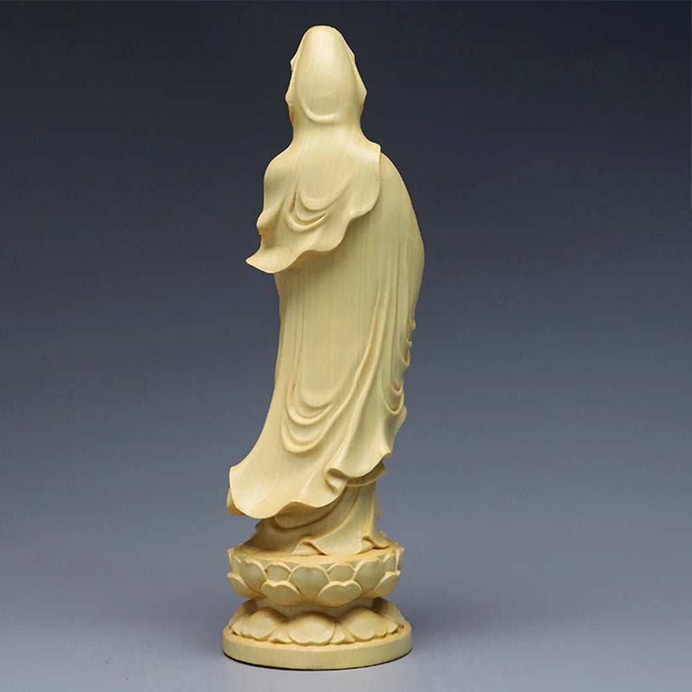 Wood carving avalokitesvara bodhisattva buddha statue boxwood arborvitae figure of home decor crafts offering ornaments