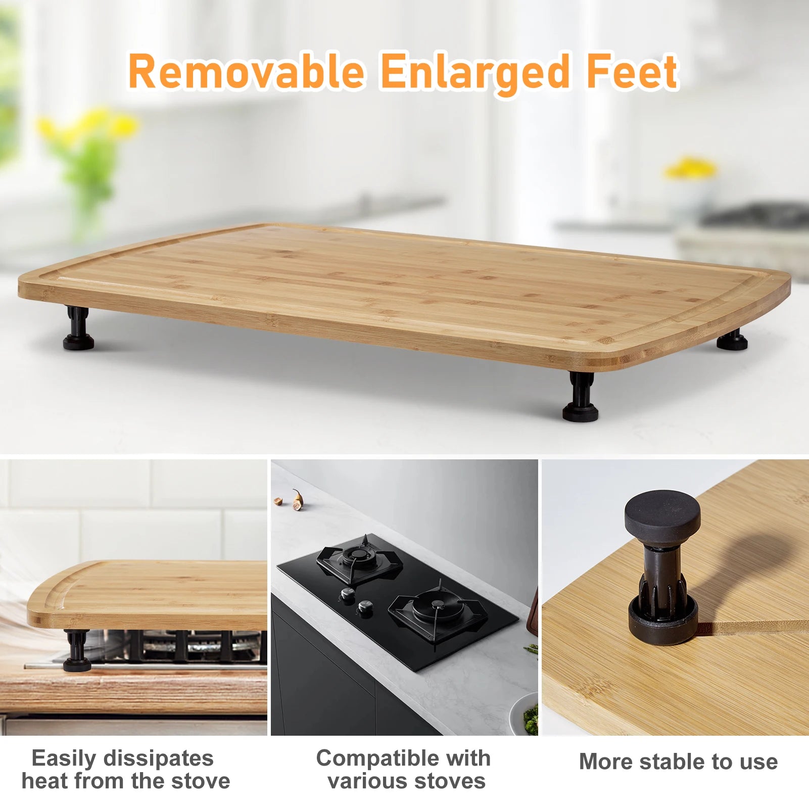 30’’x20’’ noodle board stove cover with removable legs countertop bamboo cutting wood top covers for gas - a / united