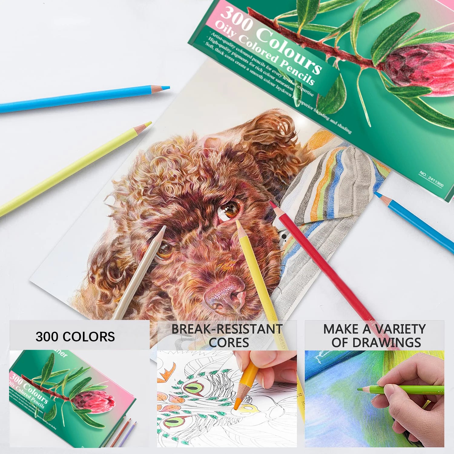 300 colored pencils set oil-based rich & vibrant colors drawing for coloring blending and layering books adult - colors