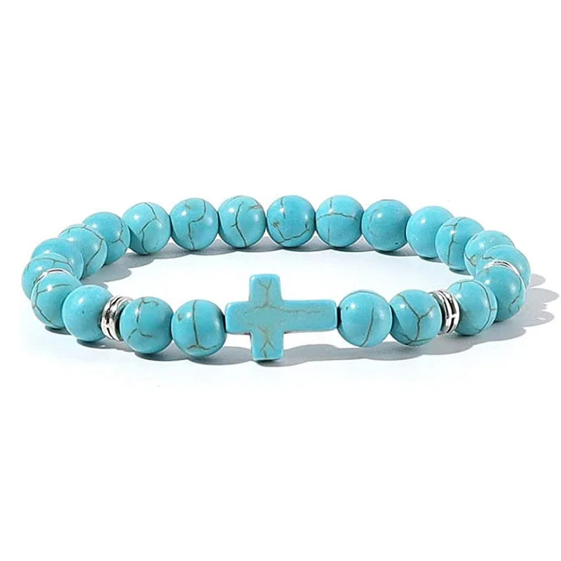 Prayer men natural stone wood beads rosary hematite cross bracelets onyx meditation bracelet women yoga jewelry homme