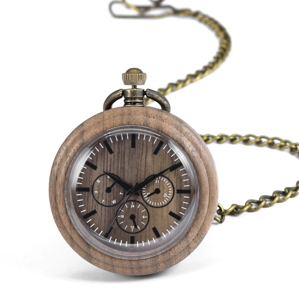 Wooden pocket watch,customized watches for men handmade bamboo wood analog quartz custom watch with c - white