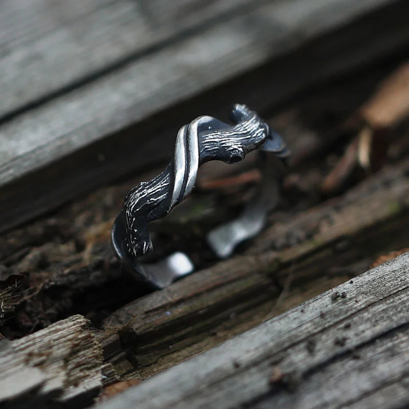 Vintage floating wood design ring male jewelry open size trend personality art index 925 silver men party accessories