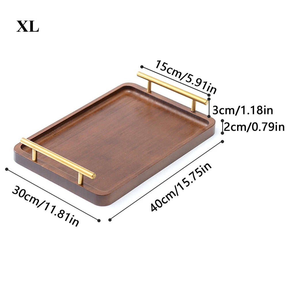 Wooden serving tray with handles bamboo tea food for breakfast coffee dessert snack platter home table - xl
