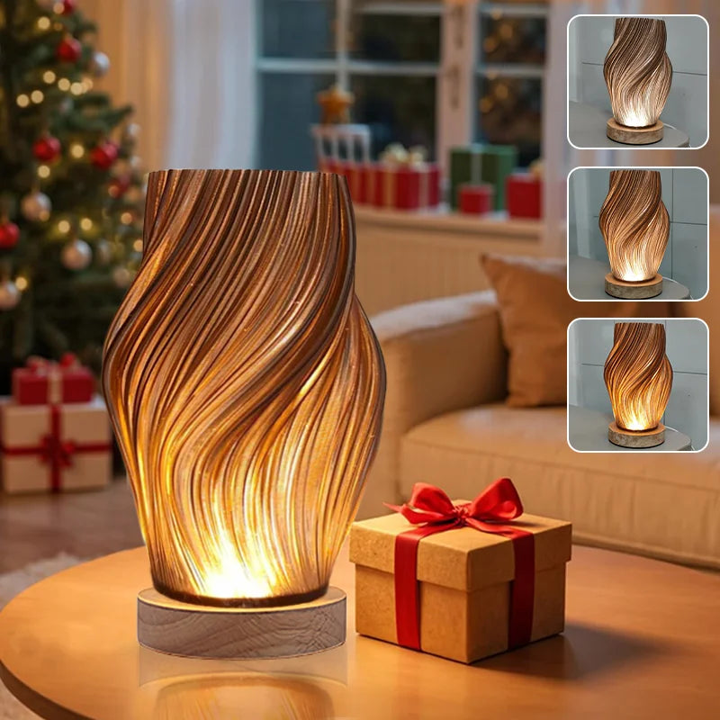 Modern minimalist cream-colored table lamp with wooden base featuring three adjustable color temperatures. Ideal