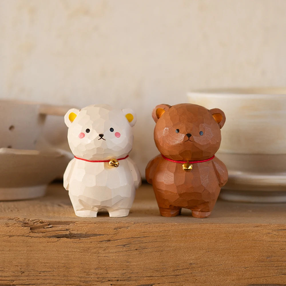 Christmas decorations bear cub handcrafted wood carving home decorations desk accessories room decor handmade ornaments