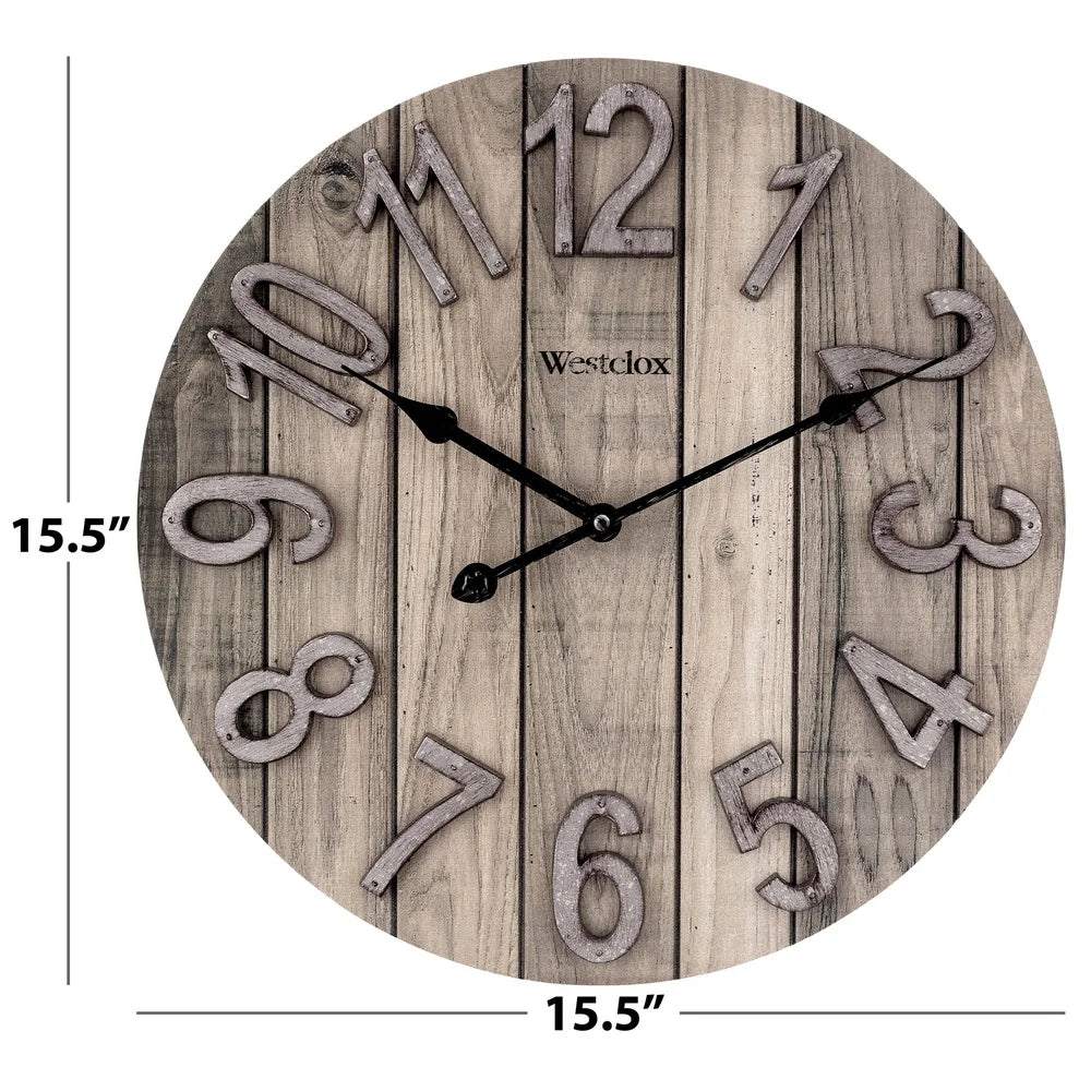 Rustic 15.5 inch wood grain wall clock analog quartz decor timeless design living room kitchen bedroom office - united