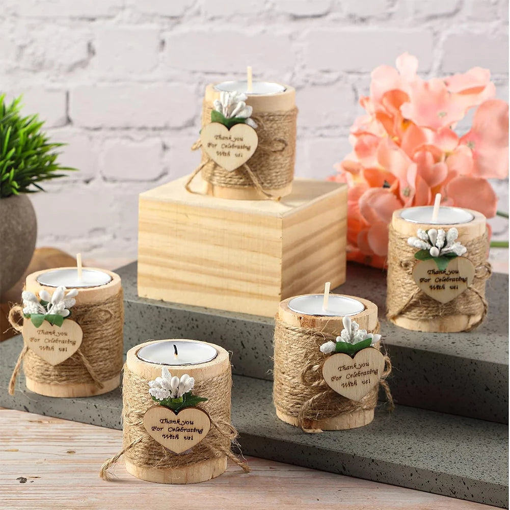 12 pcs set of wooden tealight candle holders small candlelight candlestick wedding favors bridal shower for guests