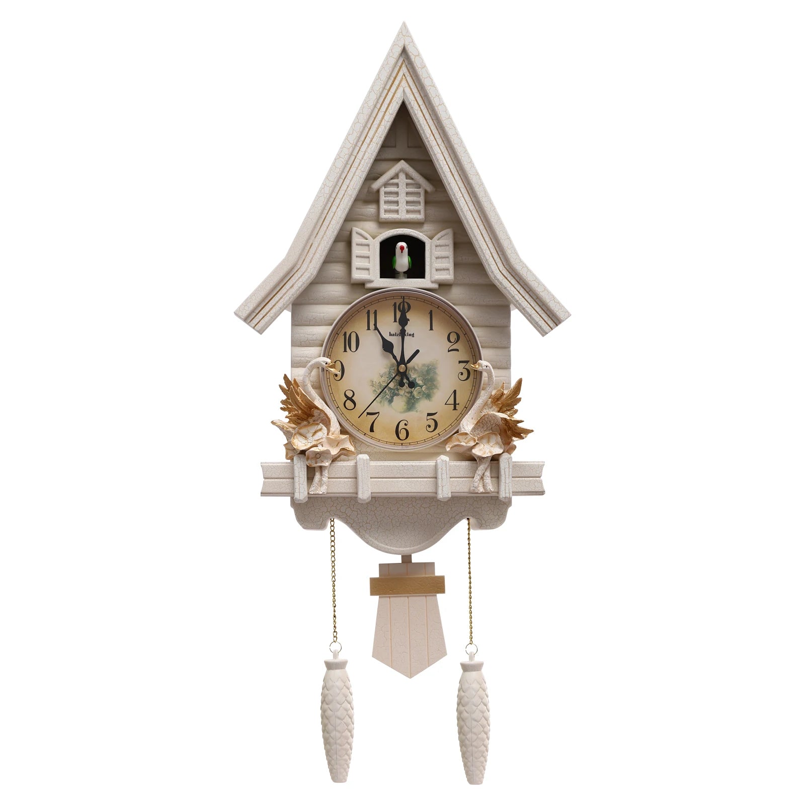 White wood cuckoo clock vintage luxury pendulum wall clocks hourly chiming music house decoration living room gift