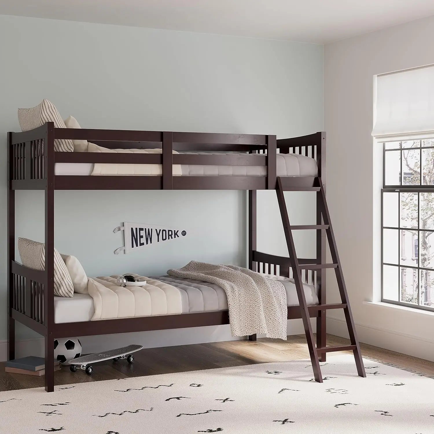Bunk bed twin over (espresso) - beds for kids converts to 2 individual - united states