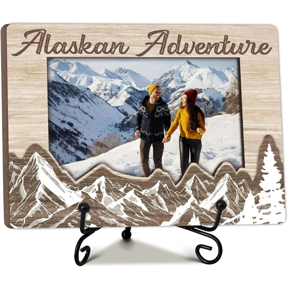 Alaska adventure photo frame wooden picture with stand vacation friendship gifts for friends family 5 x 8 pictur