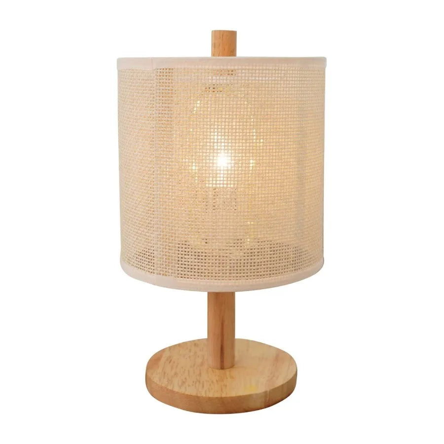 Levio table lamp natural oak wooden base with linen shade 110120v paper rattan weave material wood desktop