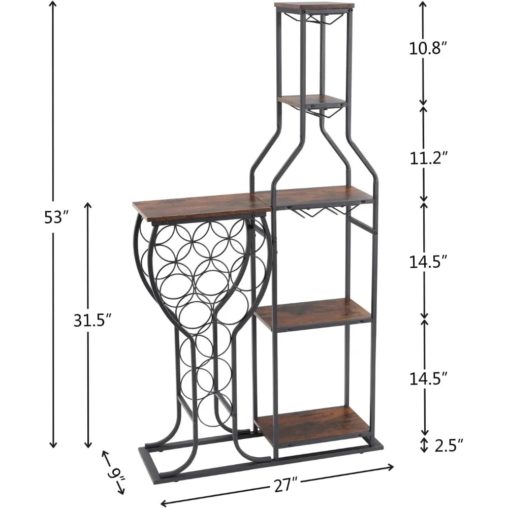 5-tier wine rack freestanding floor 11 bottles modern wooden holder-storage cabinet for home bar kitchen dining room