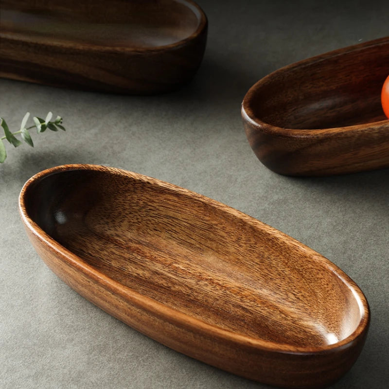 Acacia wooden bowlpremium dry fruit platesushi platenut boxtea refreshment trayfruit platesolid boat-shaped bowl