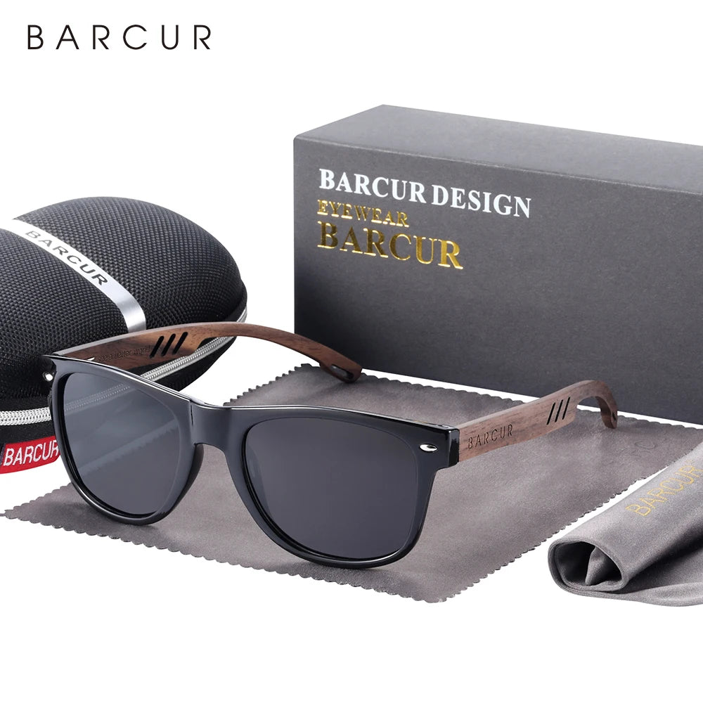 Barcur black walnut sunglasses for men wood sun glasses man eyeglasses polarizing uva&b protection eyewear eco-friendly
