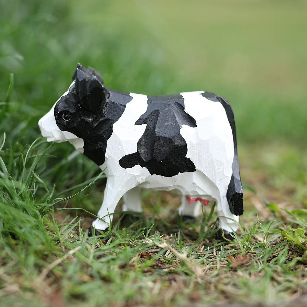 Handcrafted wood carving home decorations desk accessories room decor handmade cow statue hand-carved realistic - cow