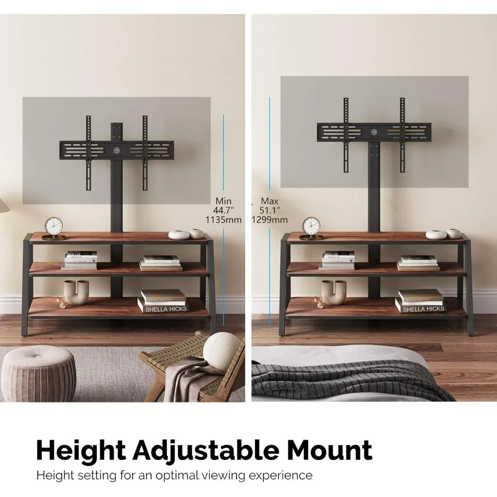 3-tier floor tv stand for 37-70 inch tvs entertainment center with storage-height adjustable console stands walnu