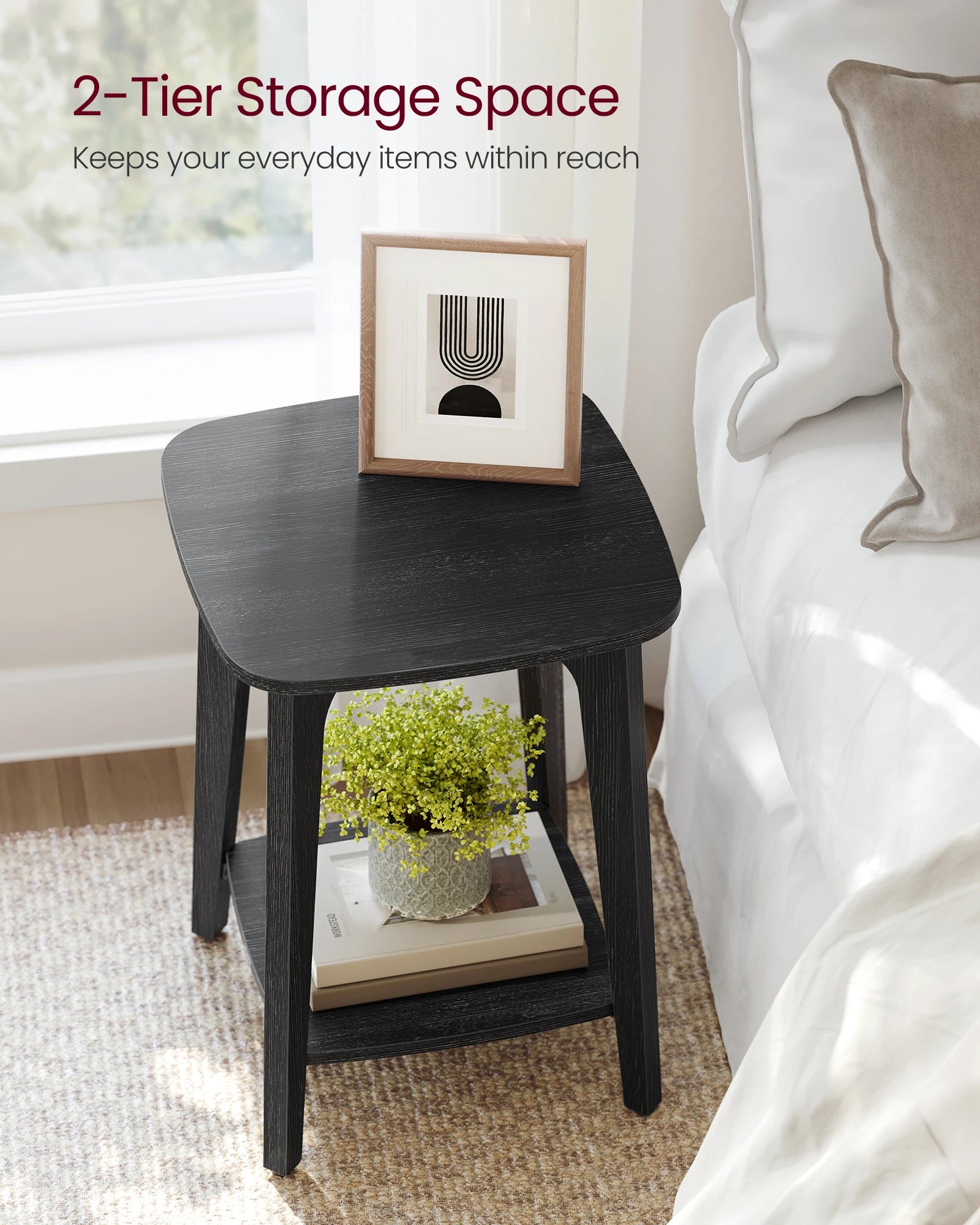 Vasagle side table small square end with lower shelf nightstand for spaces living room bedroom - charcoal gray / united