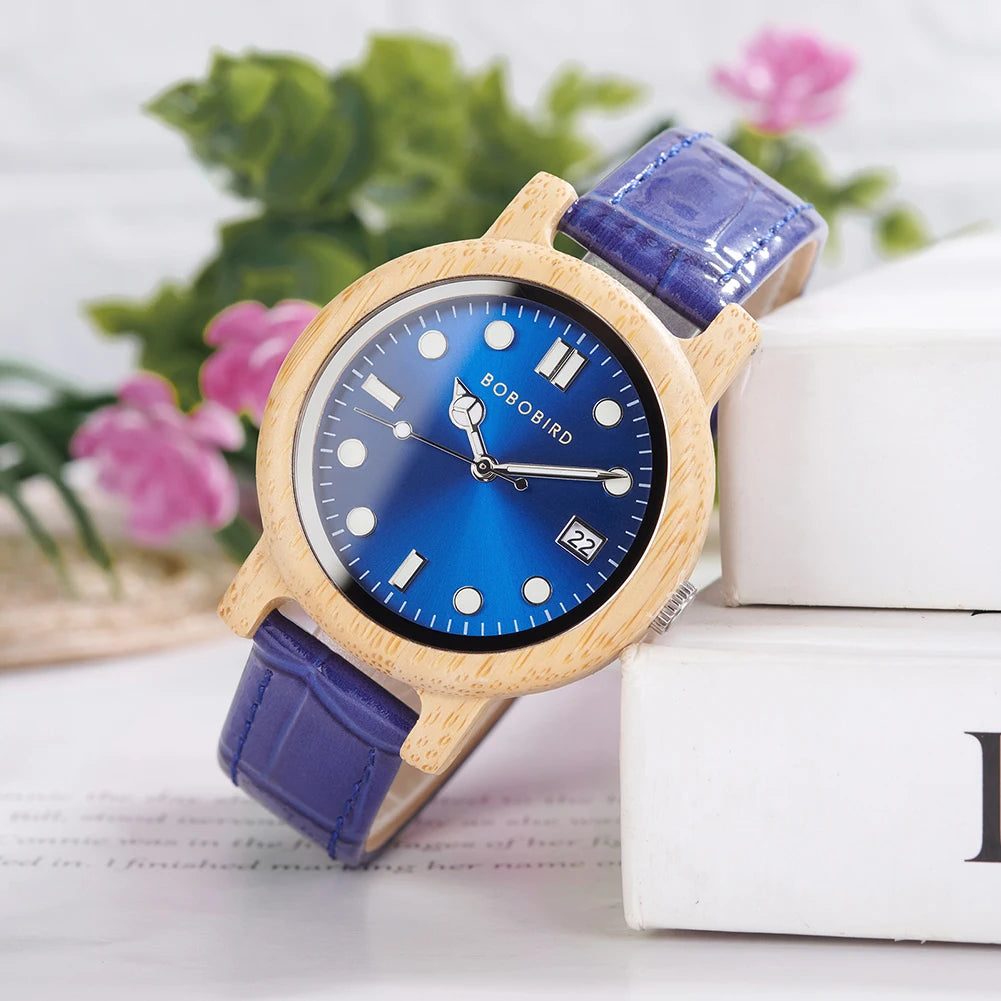 Bobo bird women bamboo watch lightweight genuine leather strap simple elegant fashion wooden gift for girlfriend