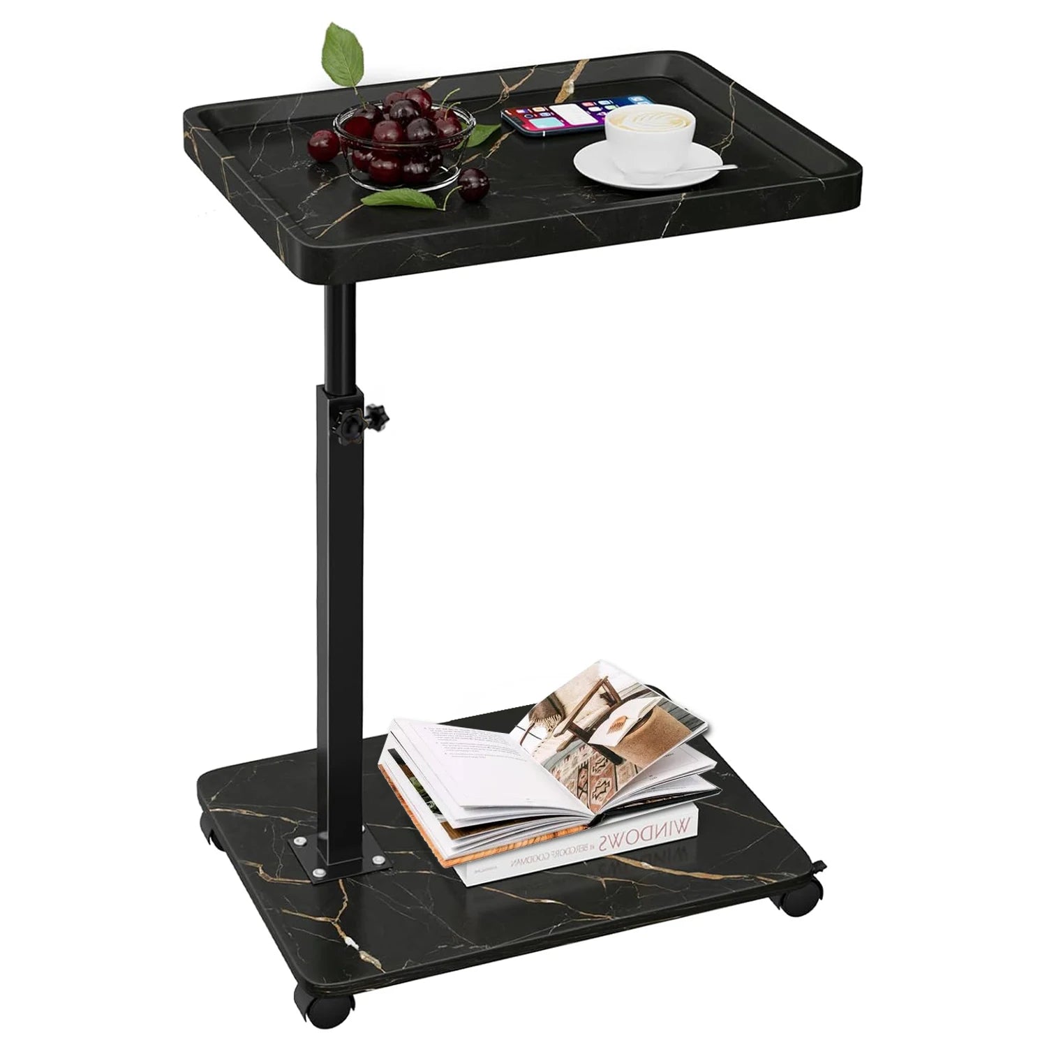 Wooden sofa corner table bedside laptop desk for living room bedroom movable small c-shape lifting side - united